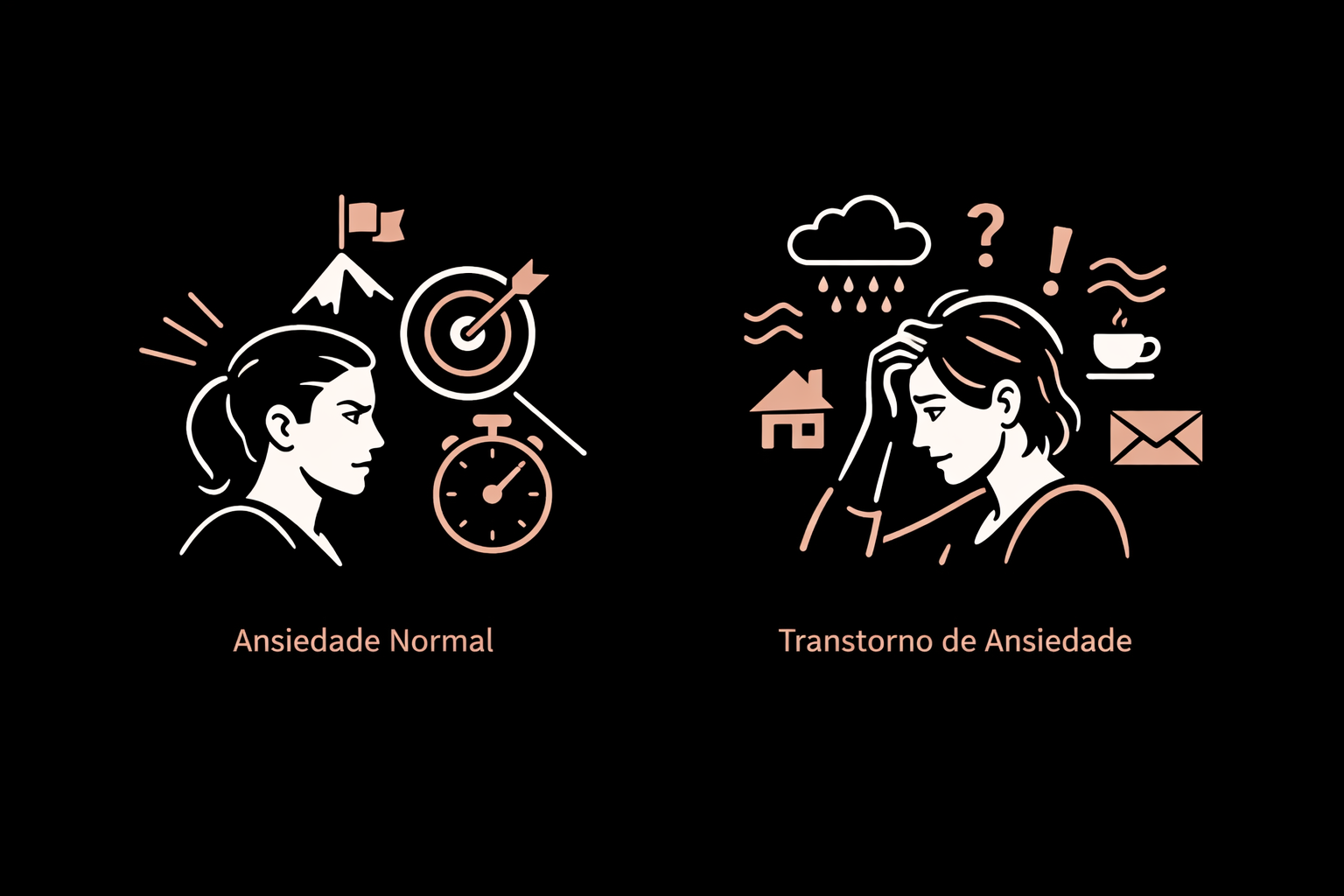 Comparação visual entre ansiedade normal e transtorno de ansiedade